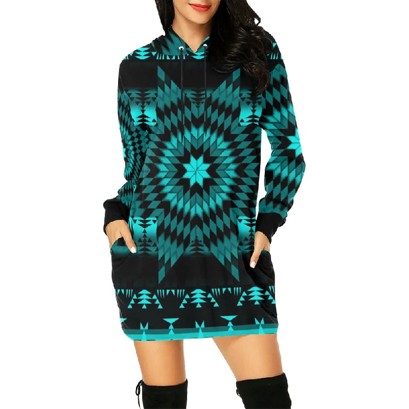 Black Sky Star Hoodie Dress Hoodie with Hem Applique Textured Unique