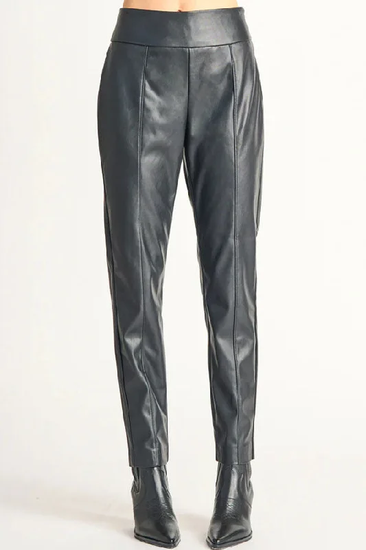 Black Tape Faux Leather Pants Trendy Printed Leggings