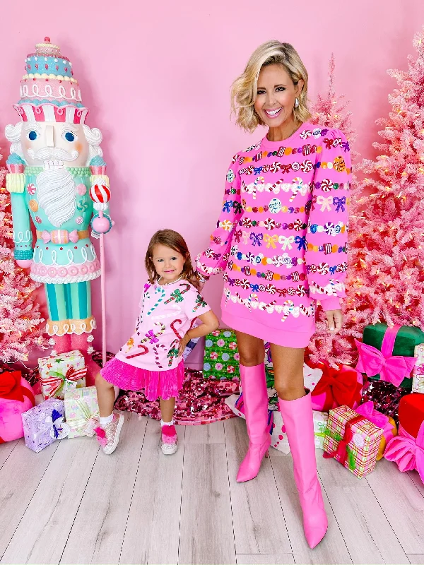 CANDY GARLAND SWEATSHIRT DRESS - HOT PINK Hoodie with Pattern Geometric Abstract