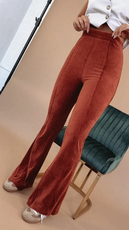 Can't Relate Velvet Pant, Cinnamon Relaxed Casual Leggings