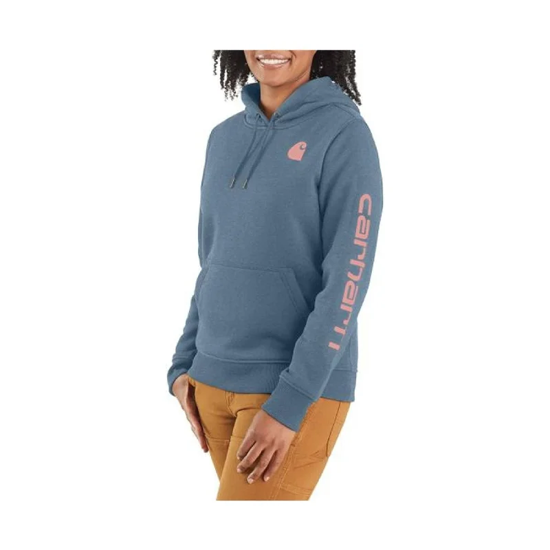 Carhartt Women's Relaxed Fit Midweight Logo Sleeve Graphic Sweatshirt - Thundercloud Heather Hoodie with Toggle Buttons Decorative Unique