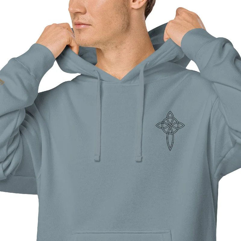 Cross  Embroidered Design Unisex Pigment-Dyed Hoodie, lioness-love Hoodie with Full-Zip Functional Layering