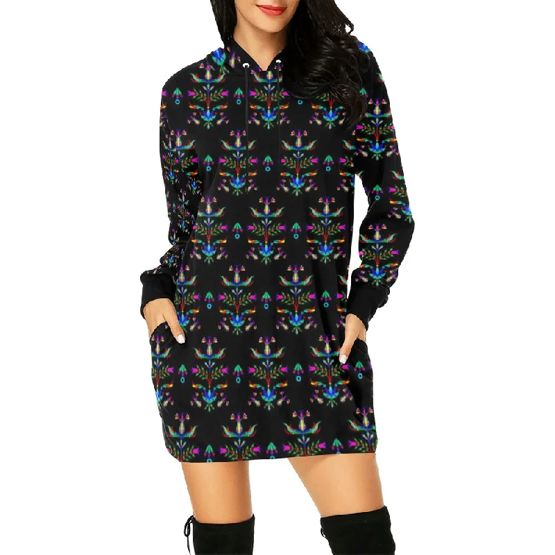 Dakota Damask Black Hoodie Dress Hoodie with Button Classic Timeless