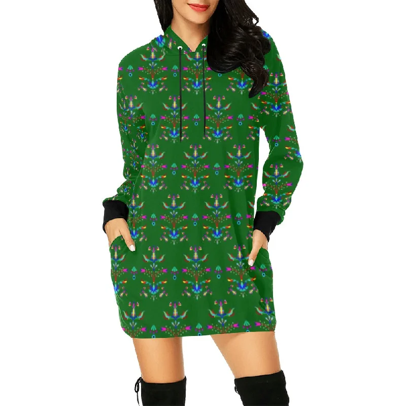 Dakota Damask Green Hoodie Dress Hoodie with Pattern Geometric Abstract