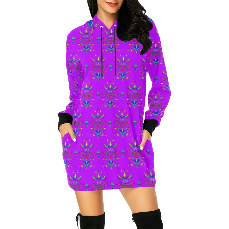 Dakota Damask Purple Hoodie Dress Hoodie with Lining Warm Insulated