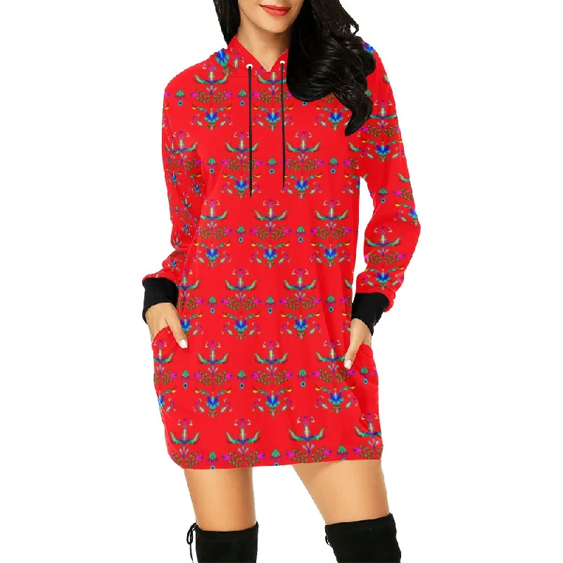 Dakota Damask Red Hoodie Dress Hoodie with Color Block Contrast Stylish