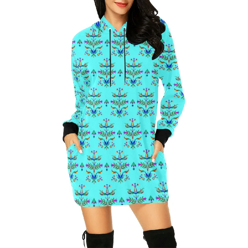 Dakota Damask Turquoise Hoodie Dress Hoodie with Mesh Breathable Sporty