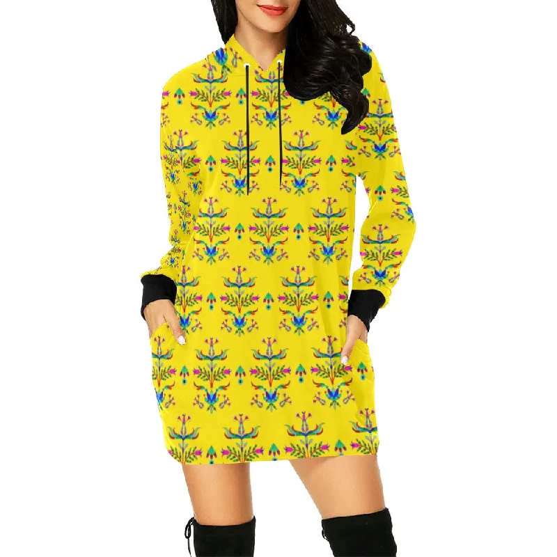 Dakota Damask Yellow Hoodie Dress Hoodie with Applique Textured Unique