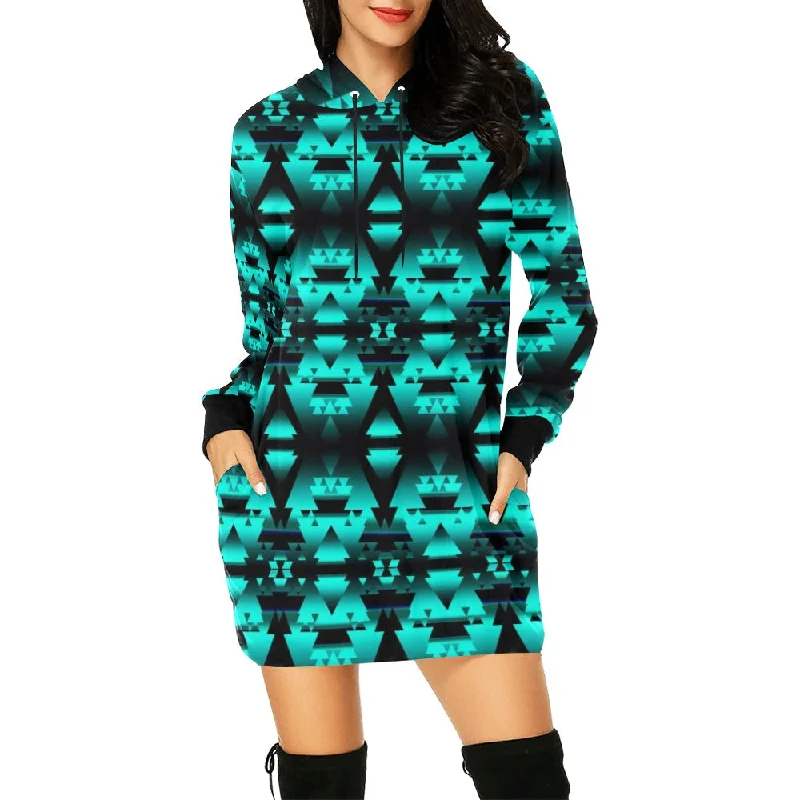 Dark Teal Winter Camp Hoodie Dress Hoodie with Hem Embroidery Detailed Premium