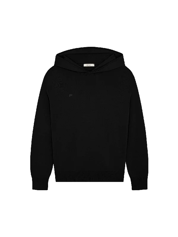 Womens DNA Regenerative Merino Wool Hoodie—black Hoodie with Contrast Stitching Detailed Premium