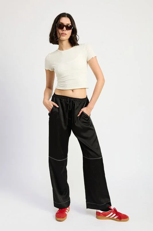 Emory Park Satin Lounge Pants With Contrasted Stitch Classic Bootcut Trousers