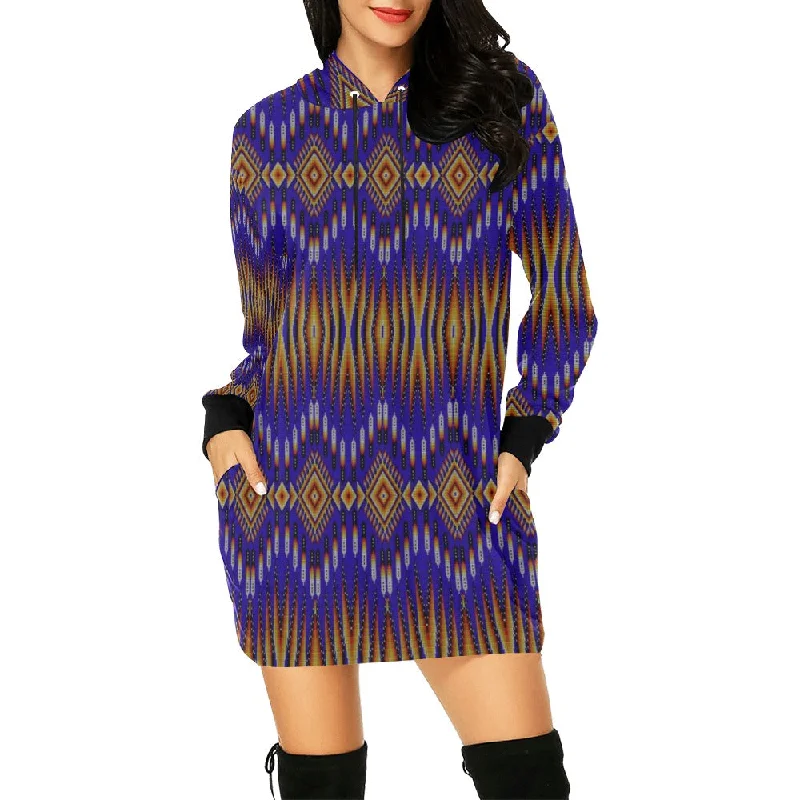 Fire Feather Blue Hoodie Dress Hoodie with Cuffed Sleeves Snug Secure