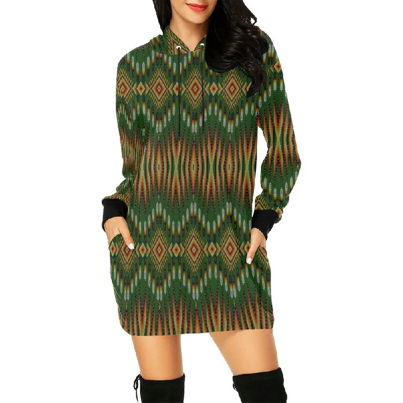 Fire Feather Green Hoodie Dress Hoodie with Ribbed Neckline Snug Warm