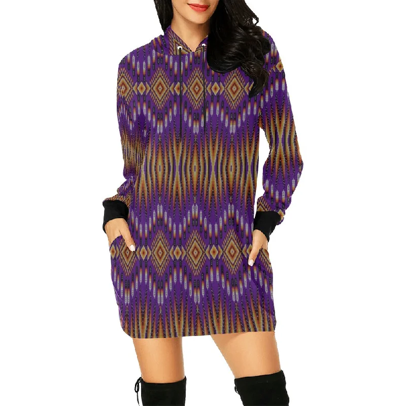 Fire Feather Purple Hoodie Dress Hoodie with Elastic Waist Stretchable Comfortable