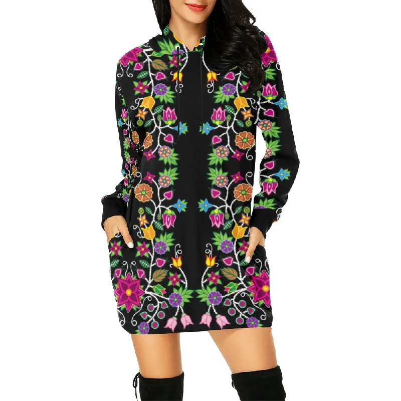 Floral Beadwork Hoodie Dress Hoodie with Zipper Placket Modern Functional