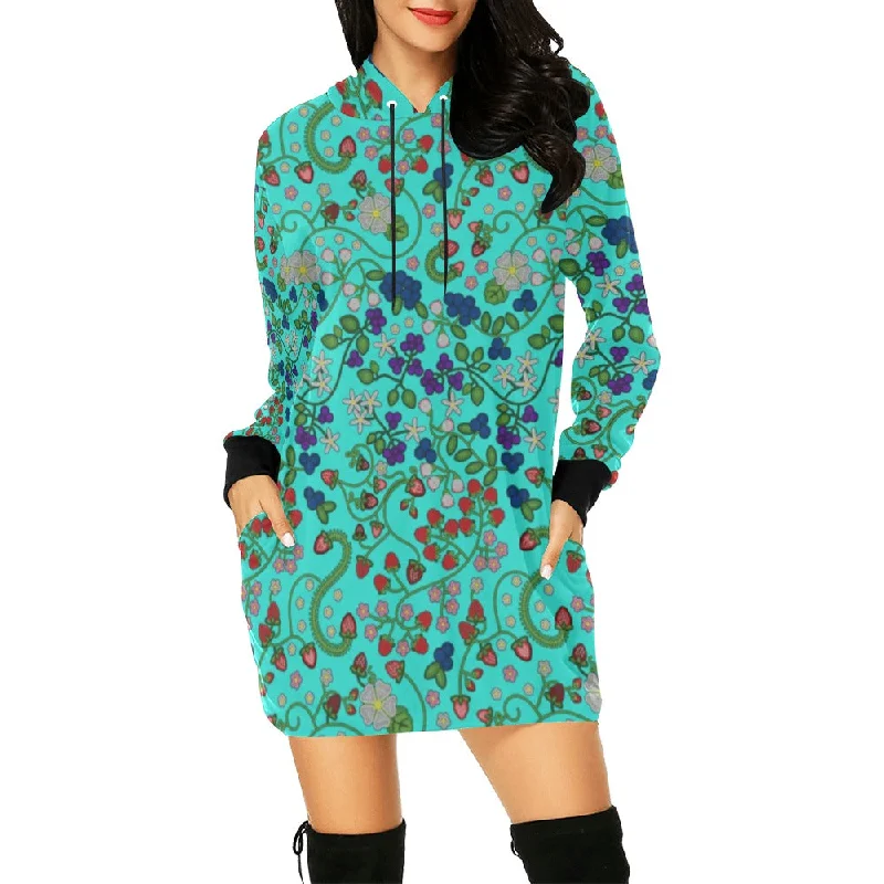 Grandmother Stories Turquoise Hoodie Dress Hoodie with Ribbed Neckline Snug Warm