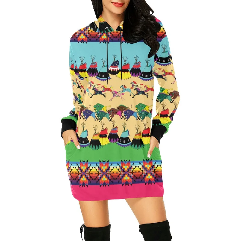 Horses and Buffalo Ledger Pink Hoodie Dress Hoodie with Raw Hem Edgy Unfinished