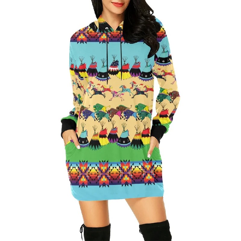 Horses and Buffalo Ledger Torquoise Hoodie Dress Hoodie with Cropped Fit Short Trendy