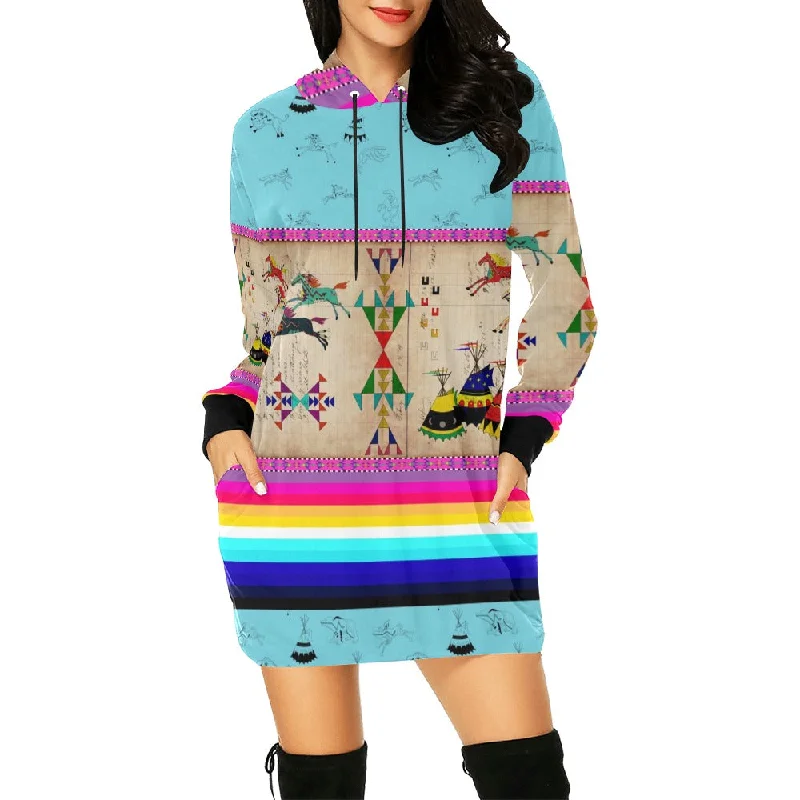 Horses Running Sky Hoodie Dress Hoodie with Half-Zip Sporty Casual