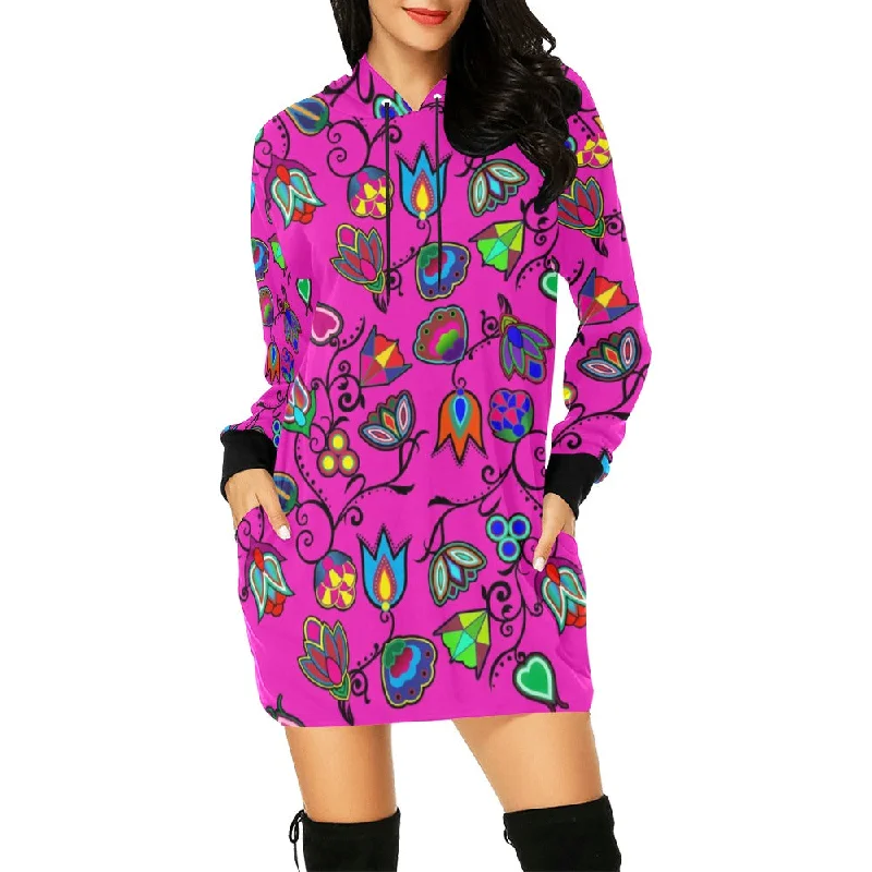 Indigenous Paisley Hoodie Dress Hoodie with Hem Contrast Bold Stylish