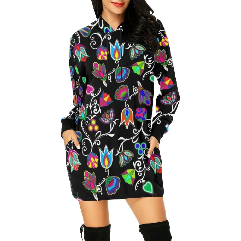 Indigenous Paisley Black Hoodie Dress Hoodie with Cuffed Sleeves Snug Secure