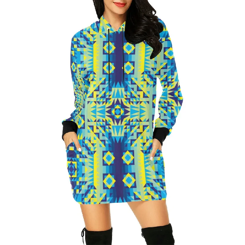 Kaleidoscope Jaune Bleu Hoodie Dress Hoodie with Hem Applique Textured Unique