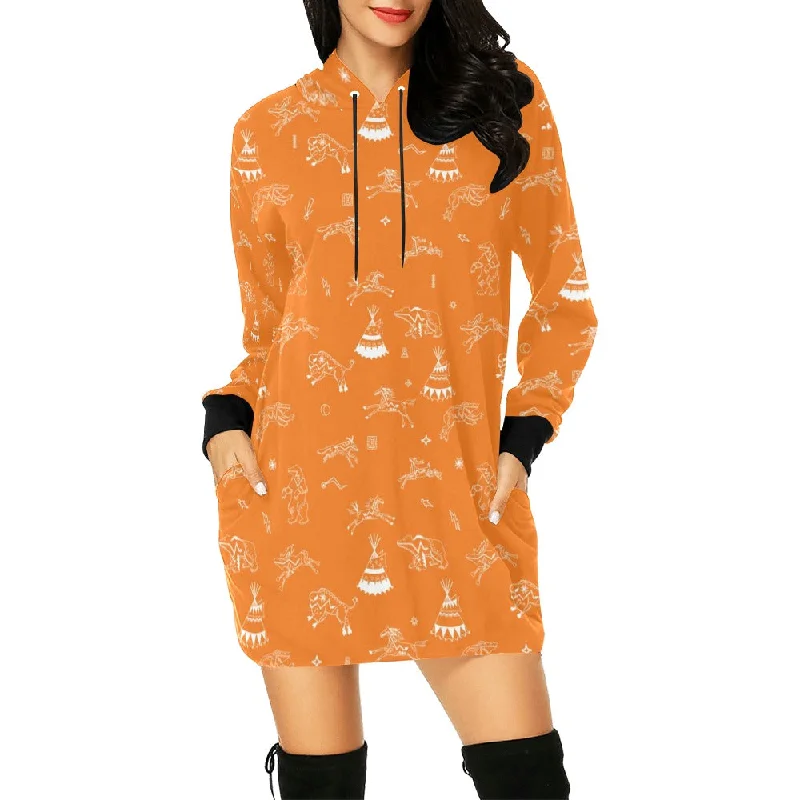 Ledger Dabbles Orange Hoodie Dress Hoodie with Hem Drawcord Adjustable Customizable