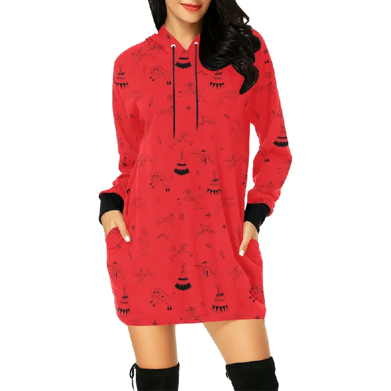 Ledger Dabbles Red Hoodie Dress Hoodie with Hem Patch Decorative Personalized