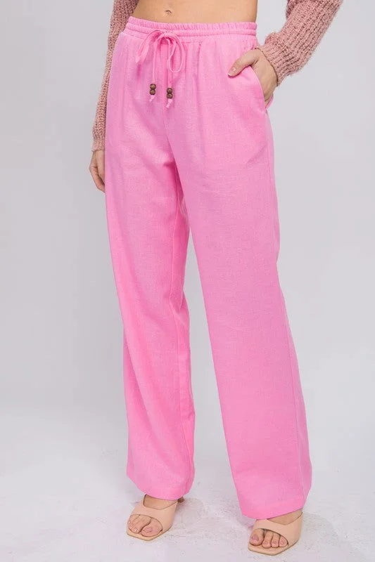 Love Tree Linen Drawstring Waist Long Pants with Pockets Relaxed Linen Pants