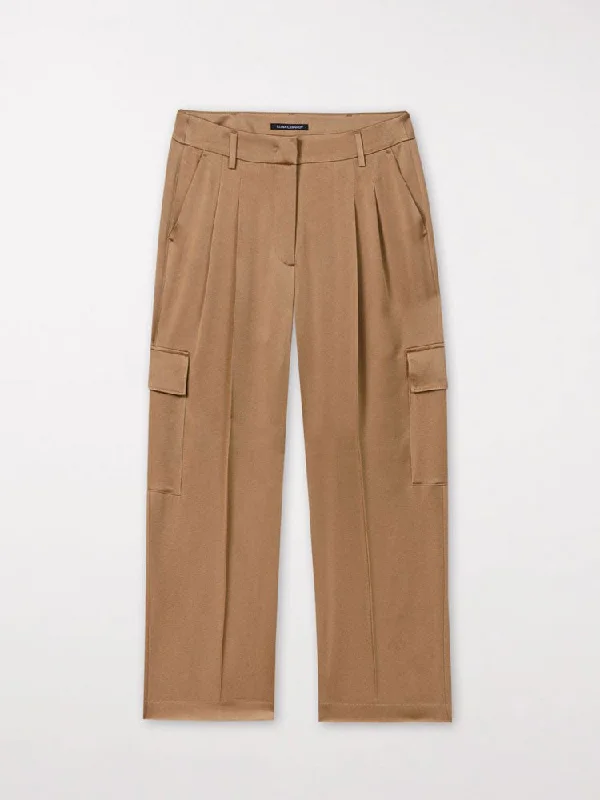 Luisa Cerano Satin Cargo Pants Miso Chic Wool Trousers