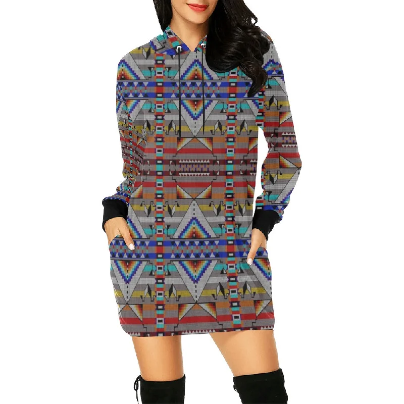 Medicine Blessing Grey Hoodie Dress Hoodie with Tie-Dye Psychedelic Retro