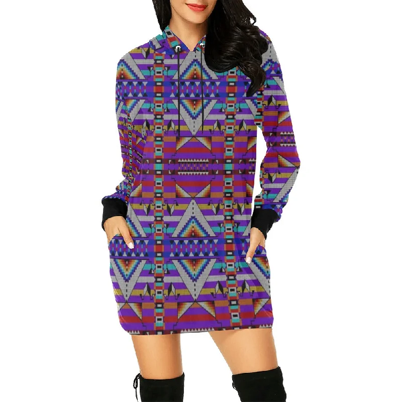 Medicine Blessing Purple Hoodie Dress Hoodie with Metallic Shiny Futuristic