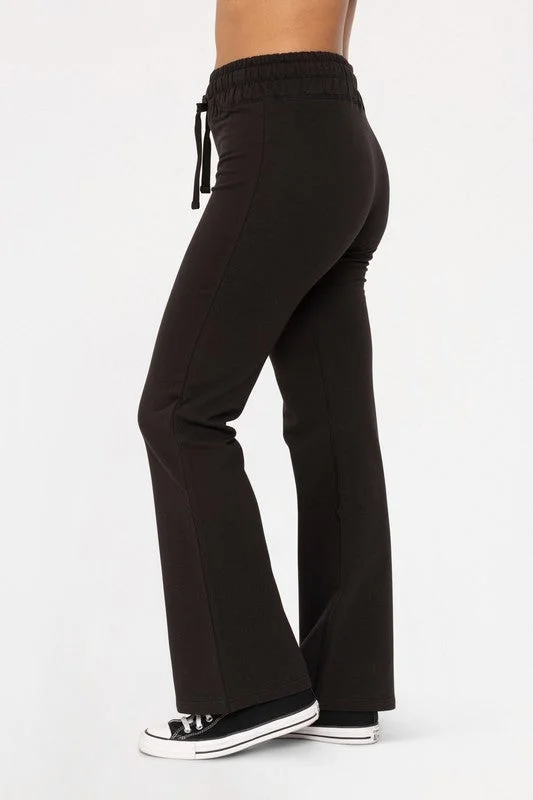 Mono B Drawstring Flared Pants - Black Relaxed Lounge Trousers