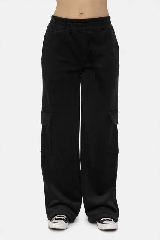 Mono B Elastic Waist Corduroy Cargo Pants Comfortable Wide-Leg Pants