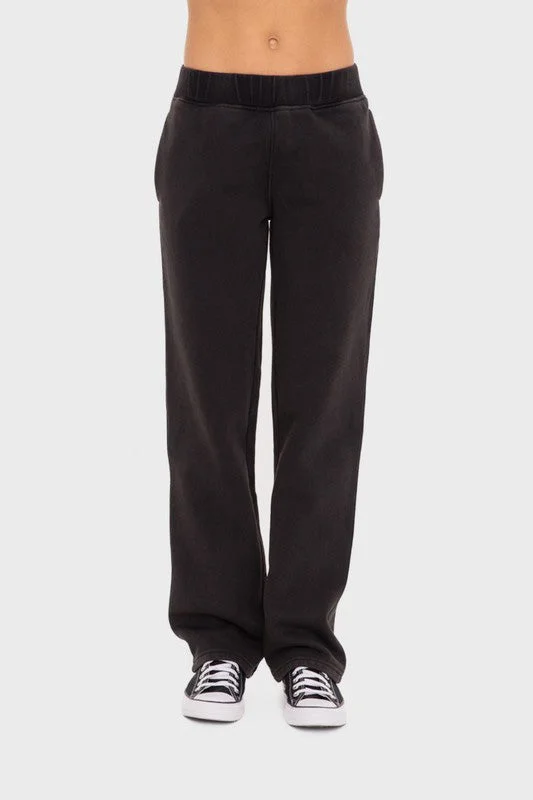 Mono B Elastic Waist Fleece Pants with Pockets - Black Classic Bootcut Trousers