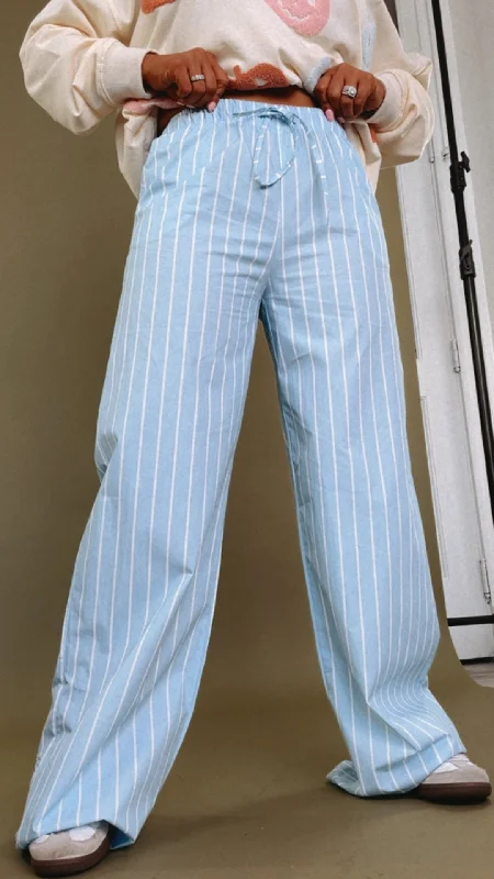 Trendiest Striped Wide Leg Boxer Pant, Blue Comfy High-Waist Jeans