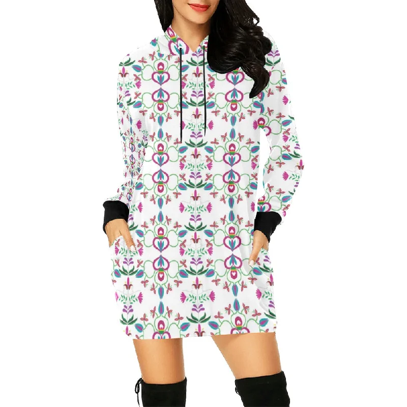 Quilled Divine White Hoodie Dress Hoodie with Thumb Holes Functional Cozy