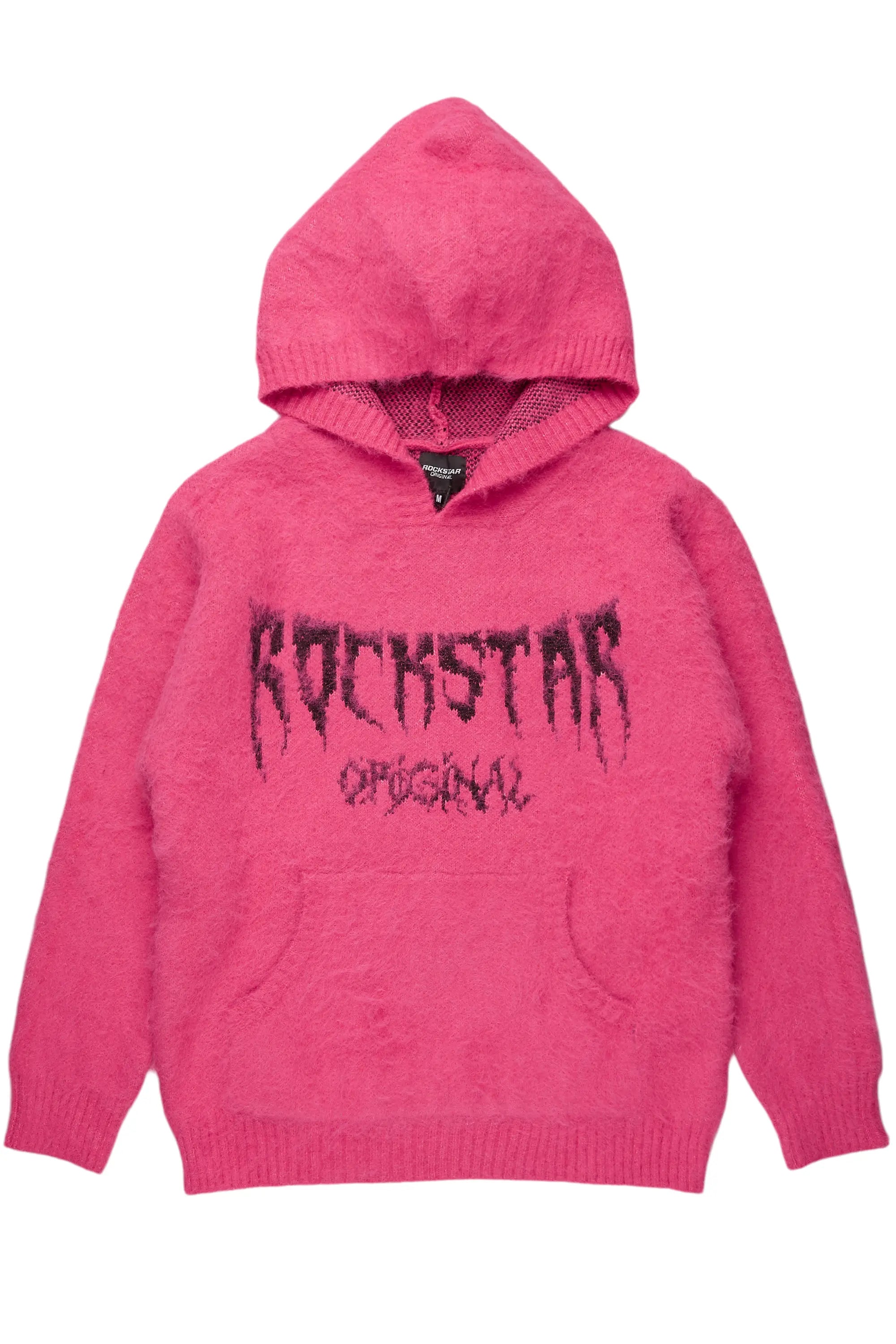 Andreas Pink Graphic Knit Hoodie Hoodie with Rhinestones Sparkly Elegant