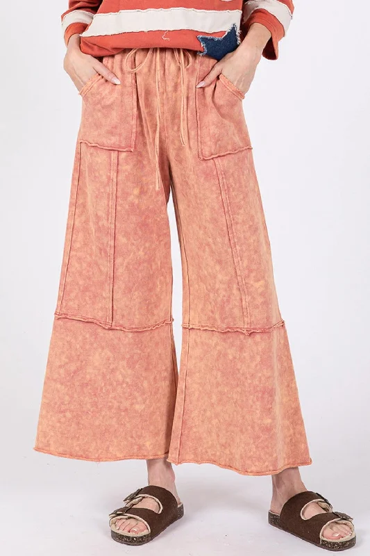 SAGE + FIG Mineral Washed Terry Wide Leg Pants Trendy Palazzo Pants