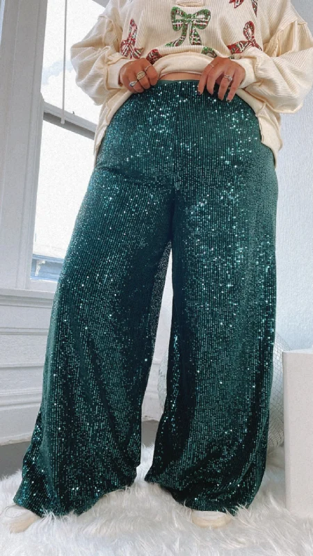 Sequins Flared Pants, Peacock Chic Capri Pants