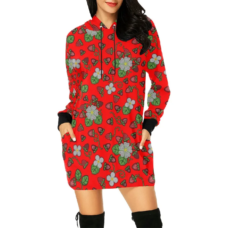 Strawberry Dreams Fire Hoodie Dress Hoodie with Elastic Waist Stretchable Comfortable