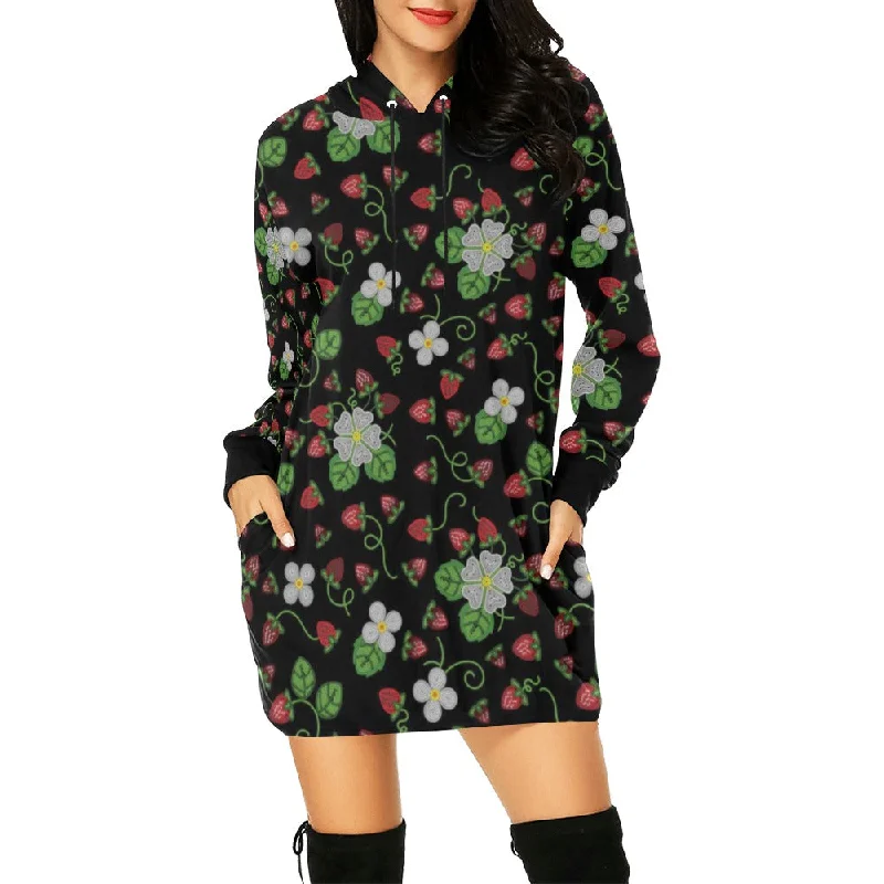 Strawberry Dreams Midnight Hoodie Dress Hoodie with Tied Waist Feminine Flattering