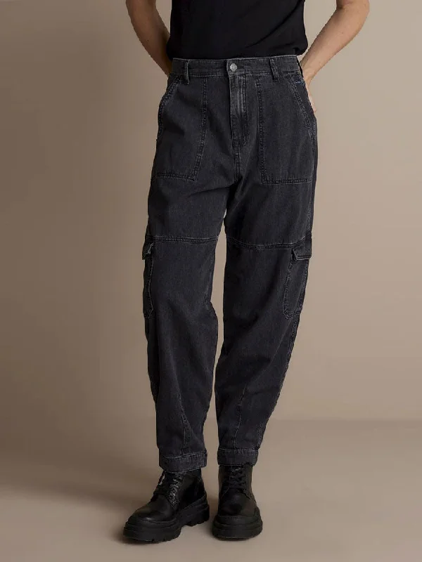 Summum Denim Cargo Pants Black Trendy Palazzo Pants