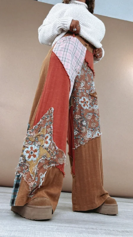 To The Streets Patchwork Wide Leg Pant, Orange Comfortable Cargo Pants