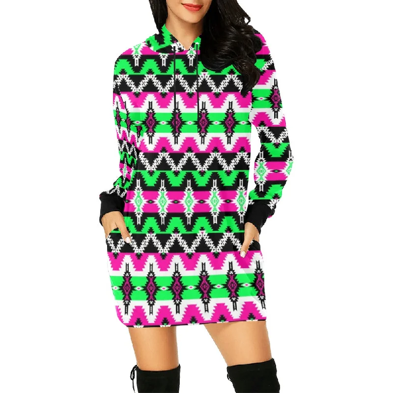 Two Spirit Ceremony Hoodie Dress Hoodie with Color Block Contrast Stylish