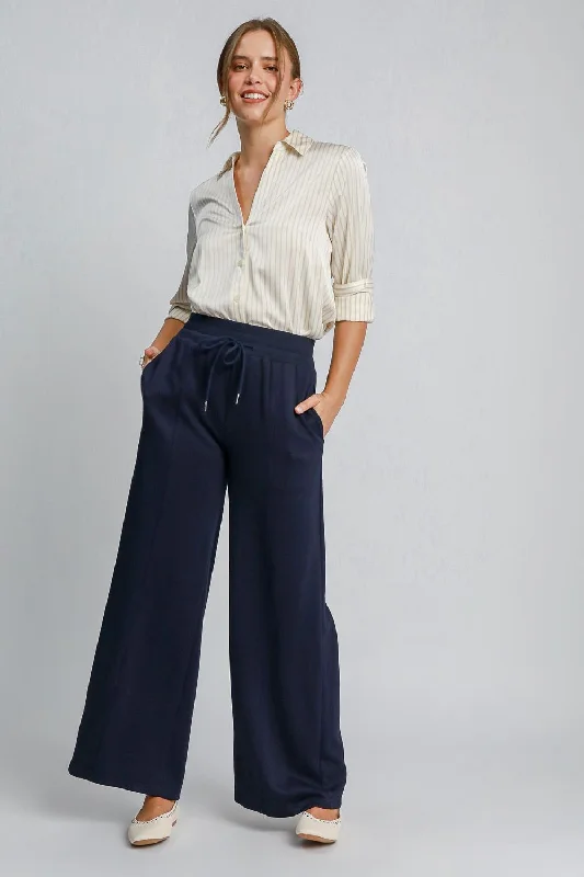 Umgee Drawstring Wide Leg Pants with Pockets - Midnight Classic Cropped Pants