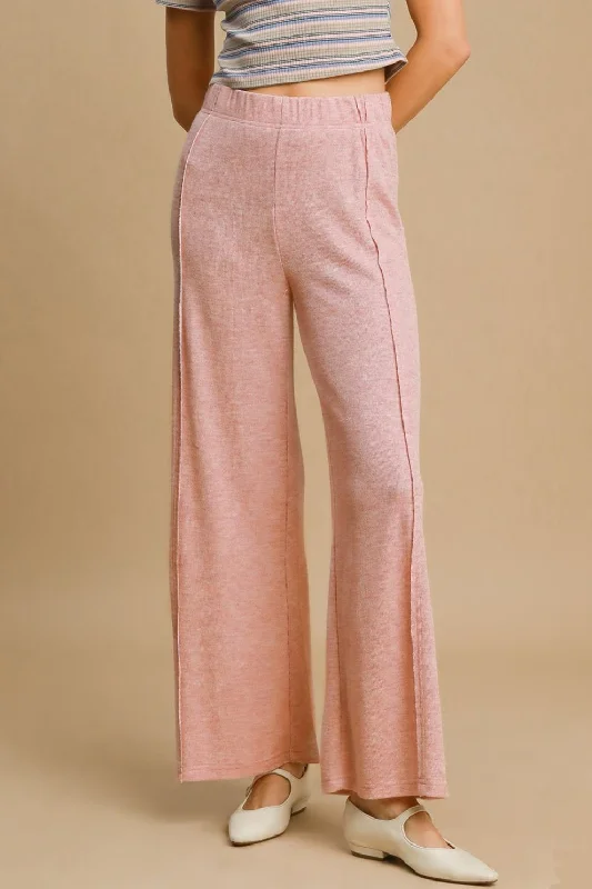 Umgee Elastic Waist Wide Leg Knit Pants Chic Checkered Pants