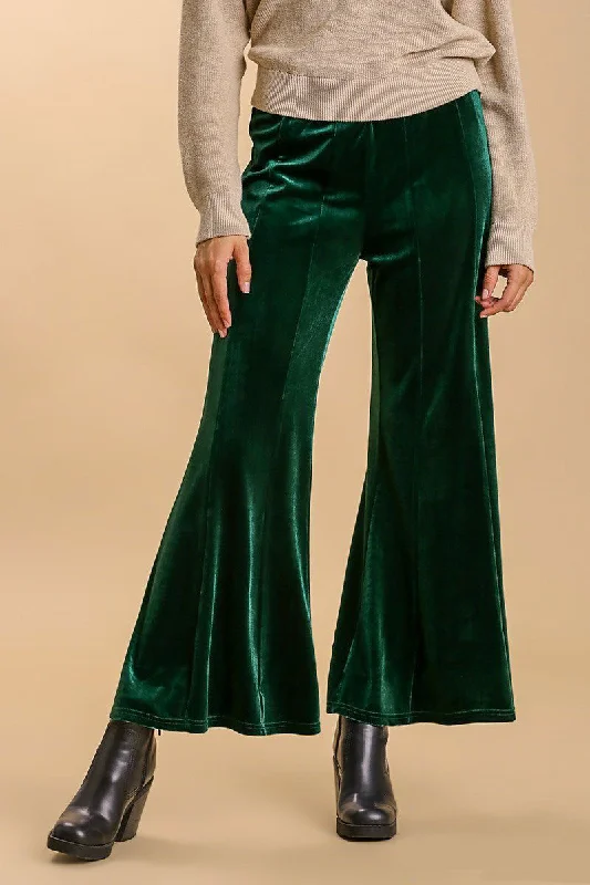 Umgee High Rise Elastic Waist Flare Pants - Dark Green Formal Slim Pants