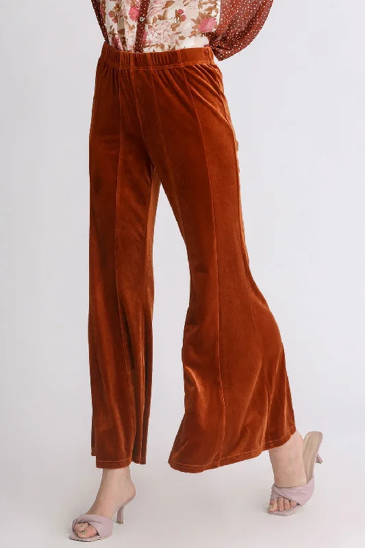 Umgee High Rise Elastic Waist Flare Pants - Terracotta Elegant Silk Pants