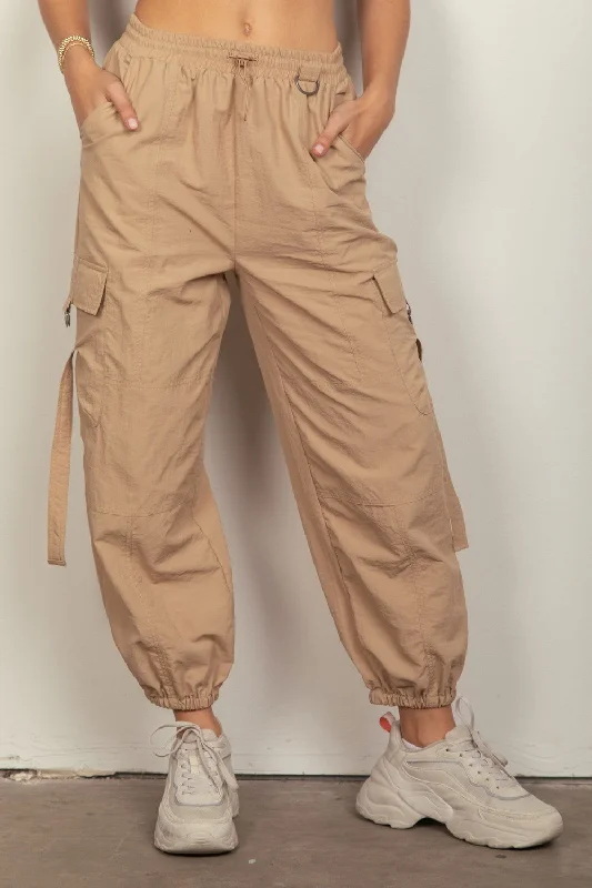 VERY J Elastic Waist Woven Cargo Pants Comfy Cargo Trousers